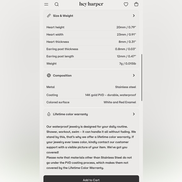 NIB Hey Harper Sweetheart Stud Gold and Red Heart Earrings - Picture 6 of 7